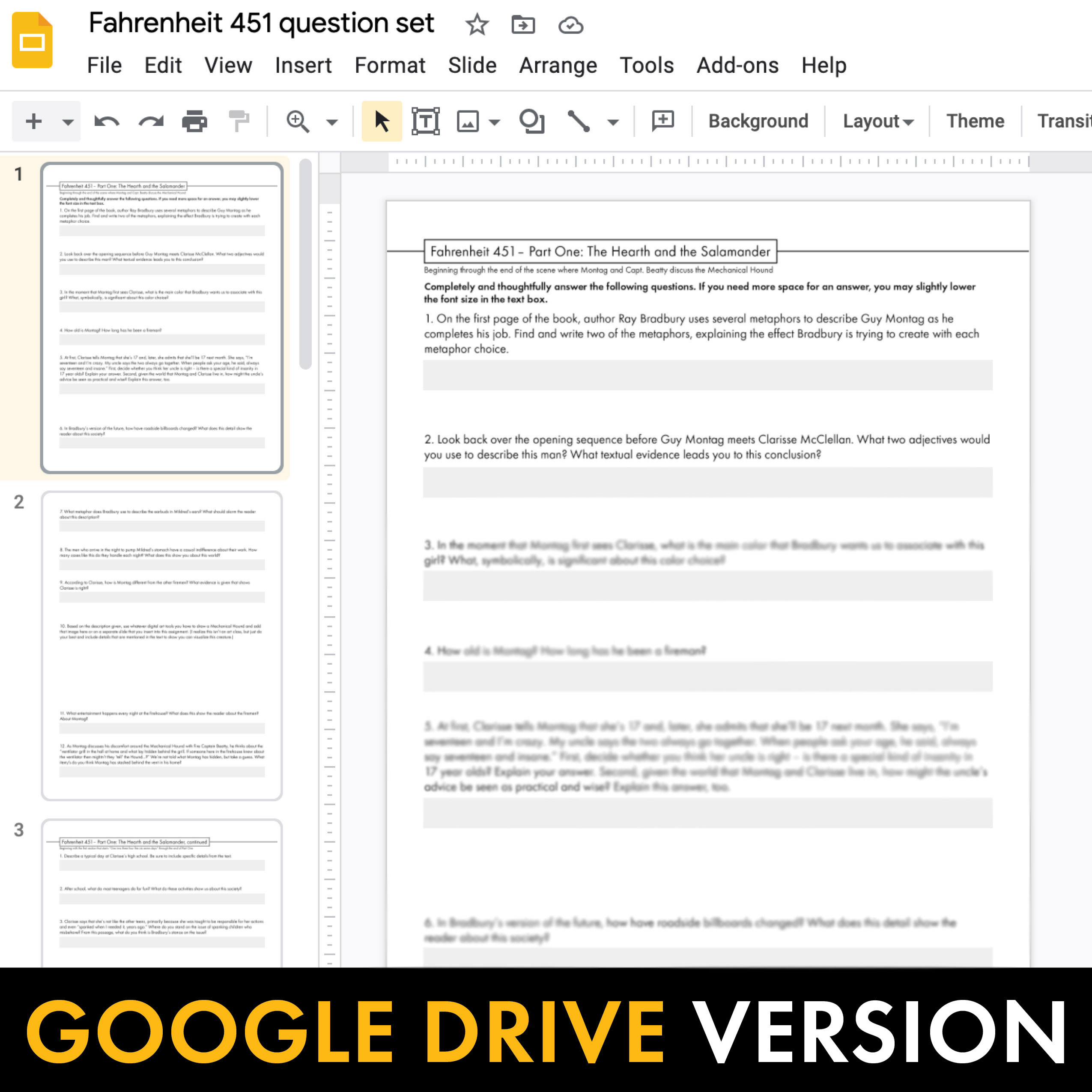 Fahrenheit 451 Question Set, Literary Analysis, Ray Bradbury's F451, PDF &  Google Drive, CCSS – Laura Randazzo – Solutions for the Secondary Classroom